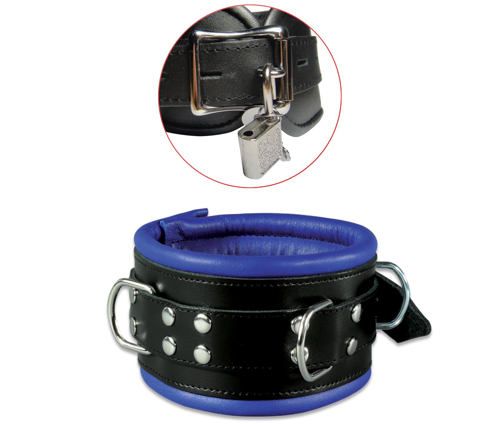 High Quality - Leder Halsfessel Blau abschließbar